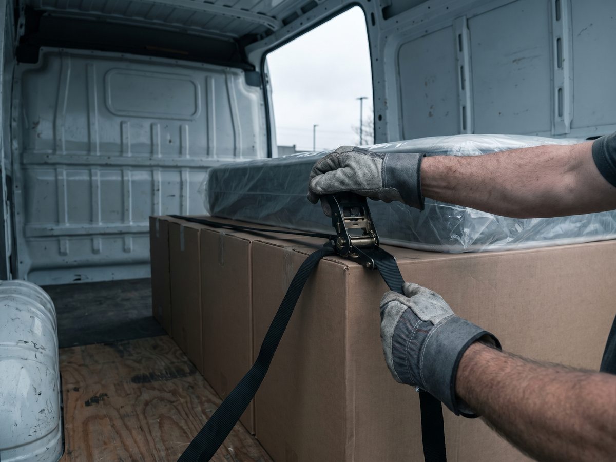 Zabezpieczanie ładunku pasem transportowym w busie