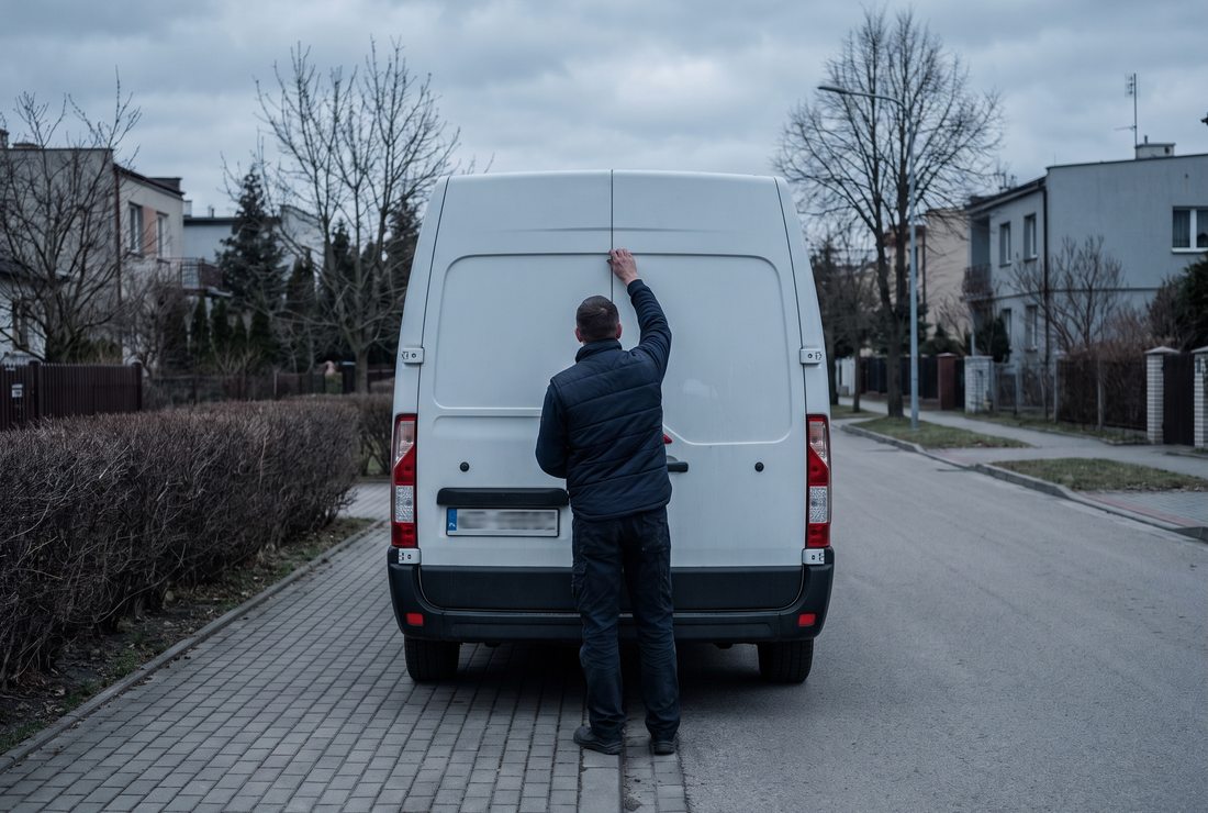 Transport, zamykanie drzwi busa po załadunku